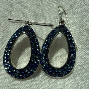JCM Brass Silver Blue & Clear Crystal Earrings